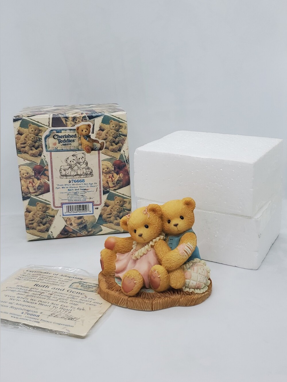 New CHERISHED TEDDIES RUTH GENE BEAR FIGURINE hug heart BOY GIRL love couple